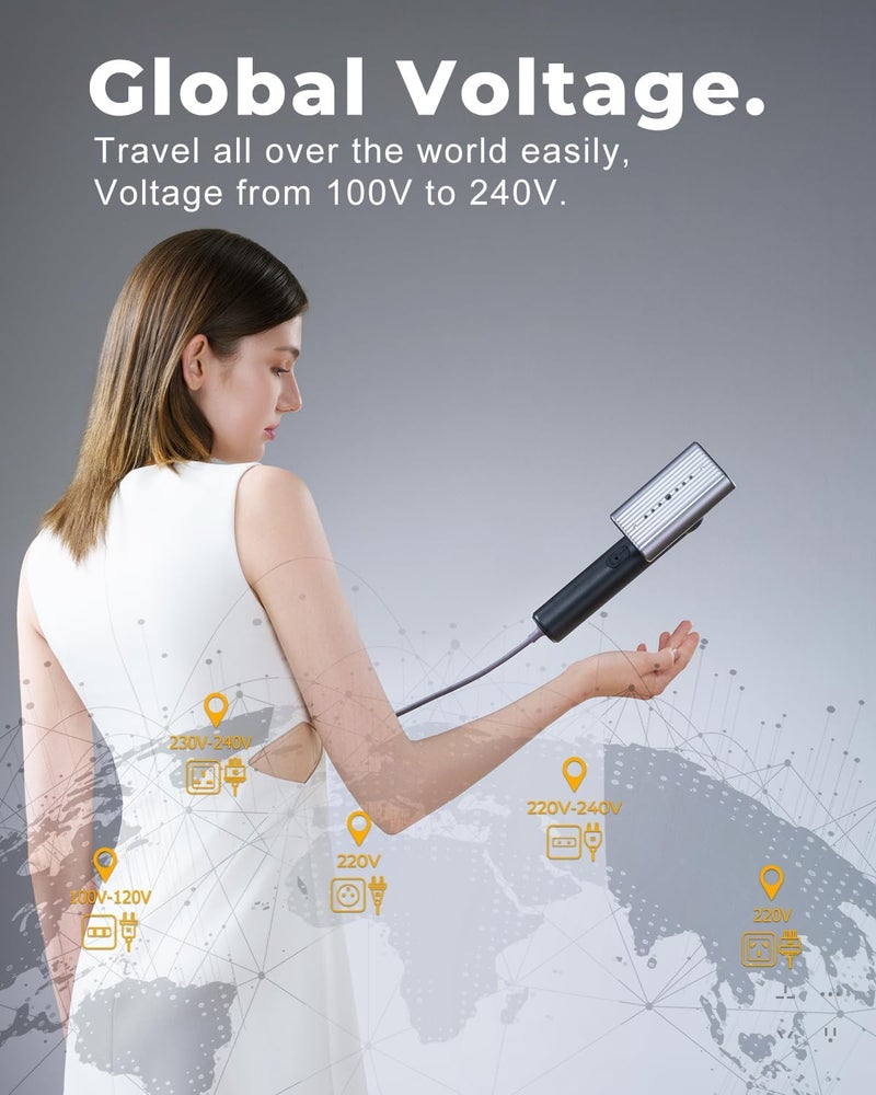 Nesugar G9 Pro Smart Handheld Steamer for Clothes – Global Voltage Adaptation(100-240V), Palm-Sized & Lightweight (1lb), Dual Steam Modes, Easy Wrinkle Remover, Auto Shut-Off, Travel & Home Double Use (Metal) - Image 4